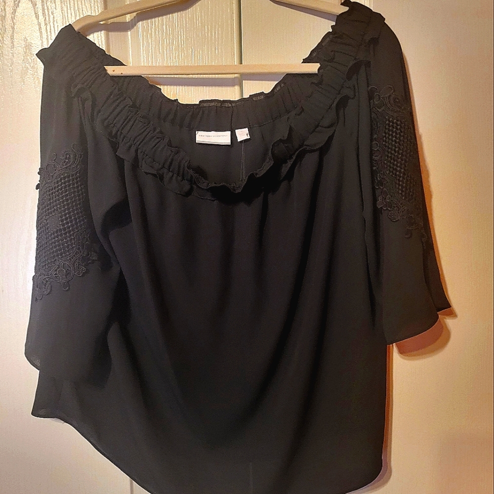 New York & Co Off the shoulder black shirt with ruffles and sleeve detail